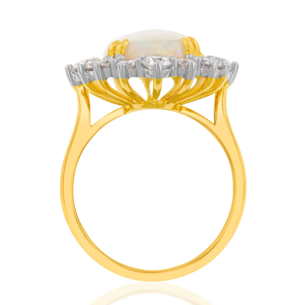 18ct Yellow Gold 3.17ct Natural White Oval Opand and 1.30ct Diamond Ring - Image 2