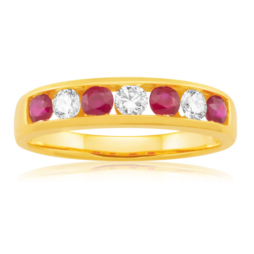 18ct Yellow Gold Natural Ruby and Diamond 0.25ct Ring