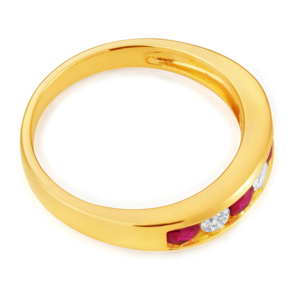 18ct Yellow Gold Natural Ruby and Diamond 0.25ct Ring - Image 2