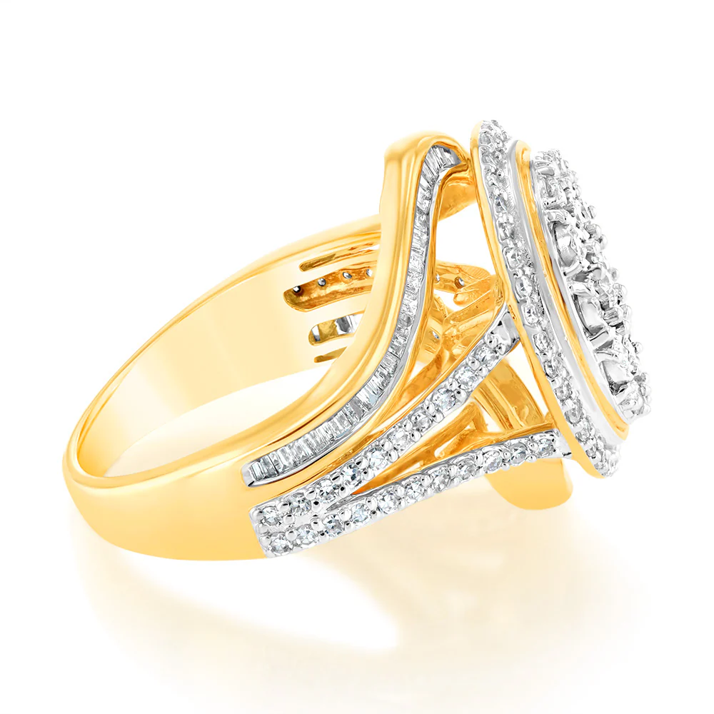 1Carat Luminesce Lab Grown 93Brilliant cut & 44Tappered cut Diamonds in 9ct Yellow gold - Image 2