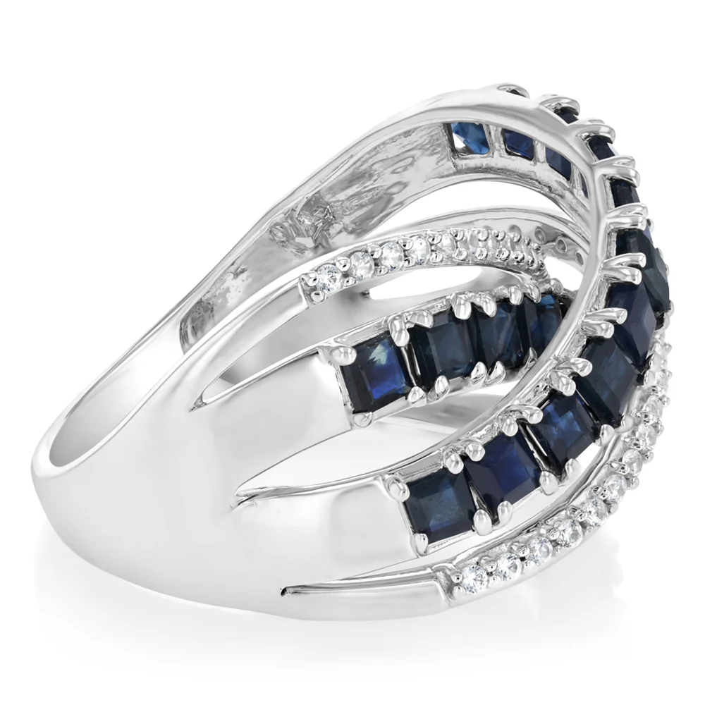 2.80 Carat Natural Blue Sapphire and White Zirconia Ring in Sterling Silver - Image 2