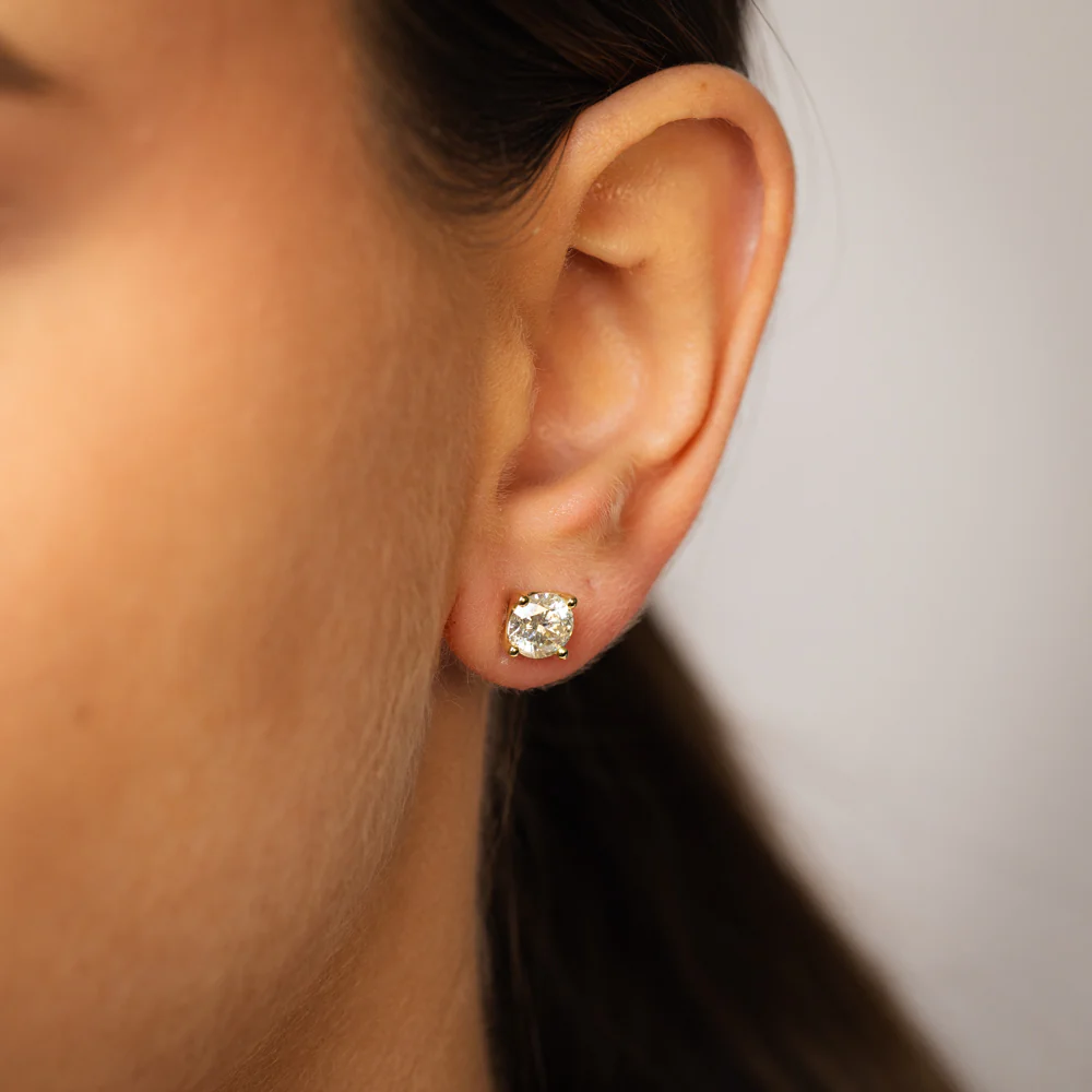2 Carat Diamond Solitaire Stud Earrings in 9ct Yellow Gold - Image 2