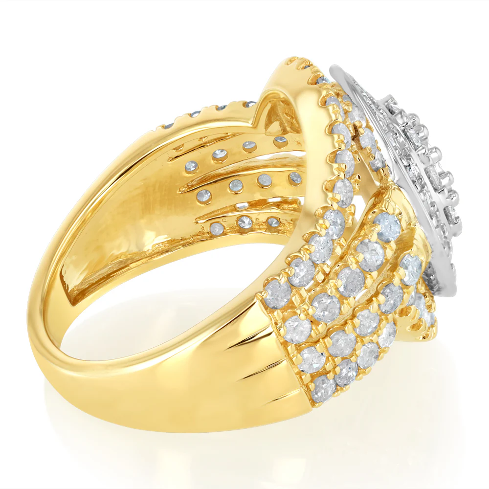2 Carat Natural Diamond Ring in 9ct Yellow Gold and Sterling Silver - Image 2
