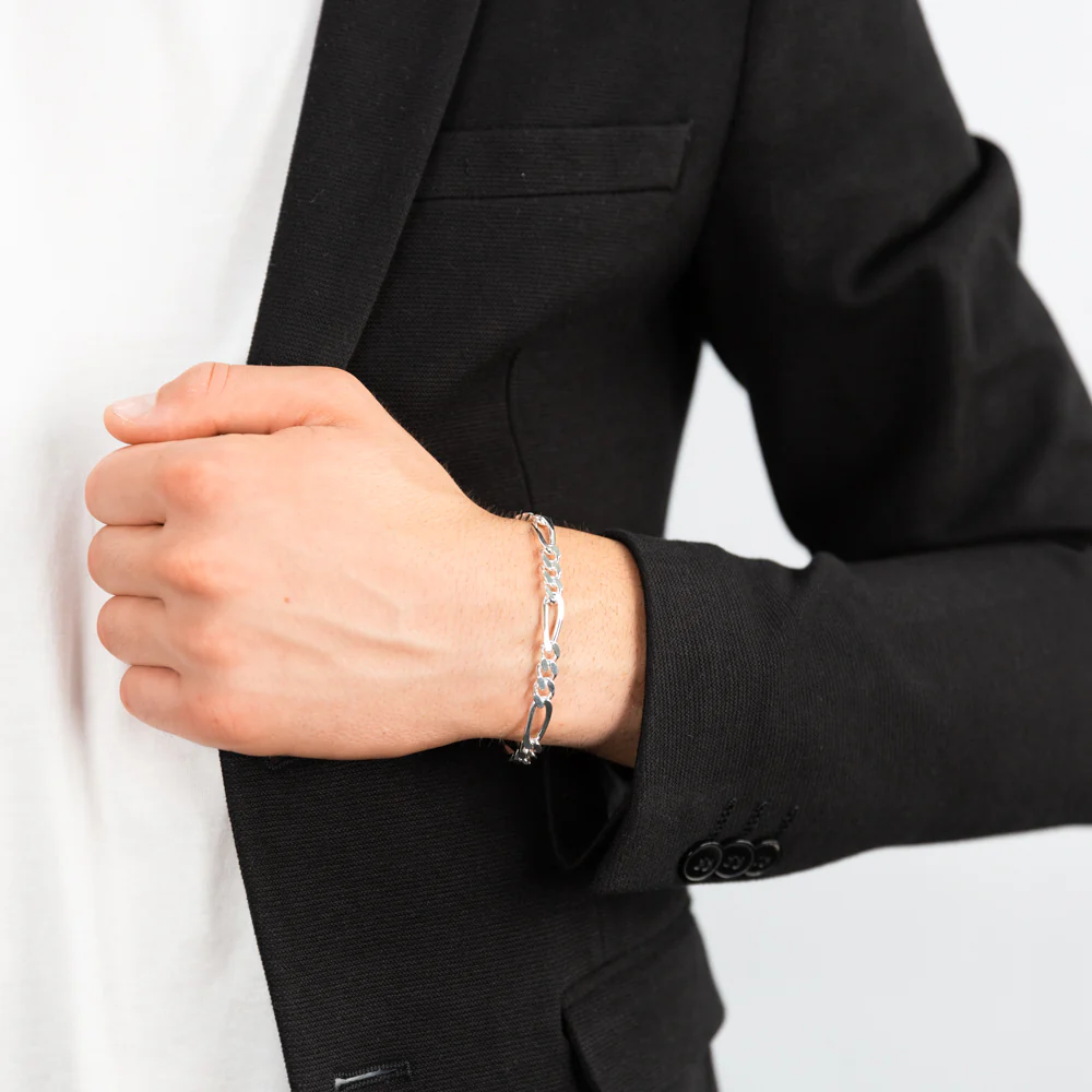 21cm Sterling Silver Figaro 200 Gauge 1:3 Bracelet - Image 4