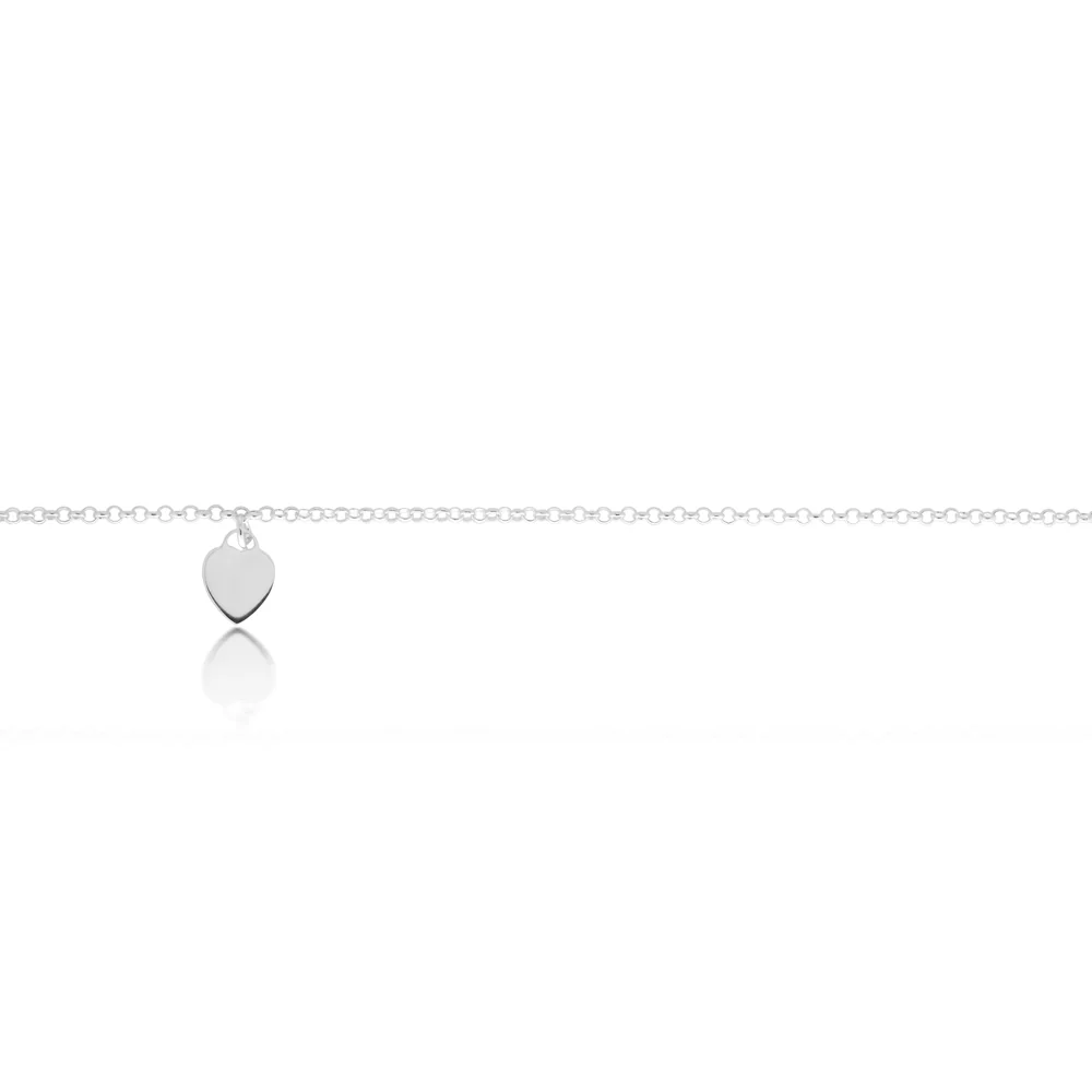 25cm Sterling Silver Heart Charm Trace Anklet - Image 2