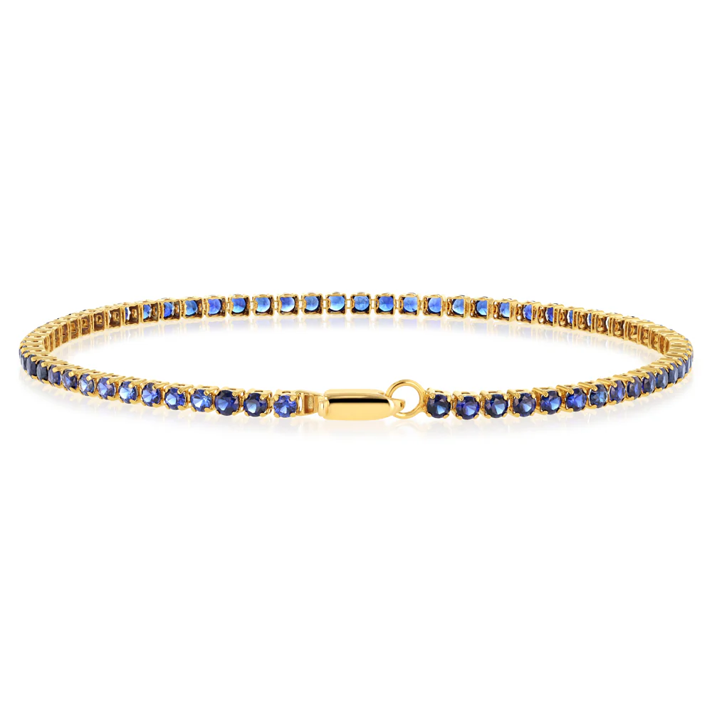 3.37 Carats Created Sapphire Bracelet in 10ct Yellow Gold - Image 3