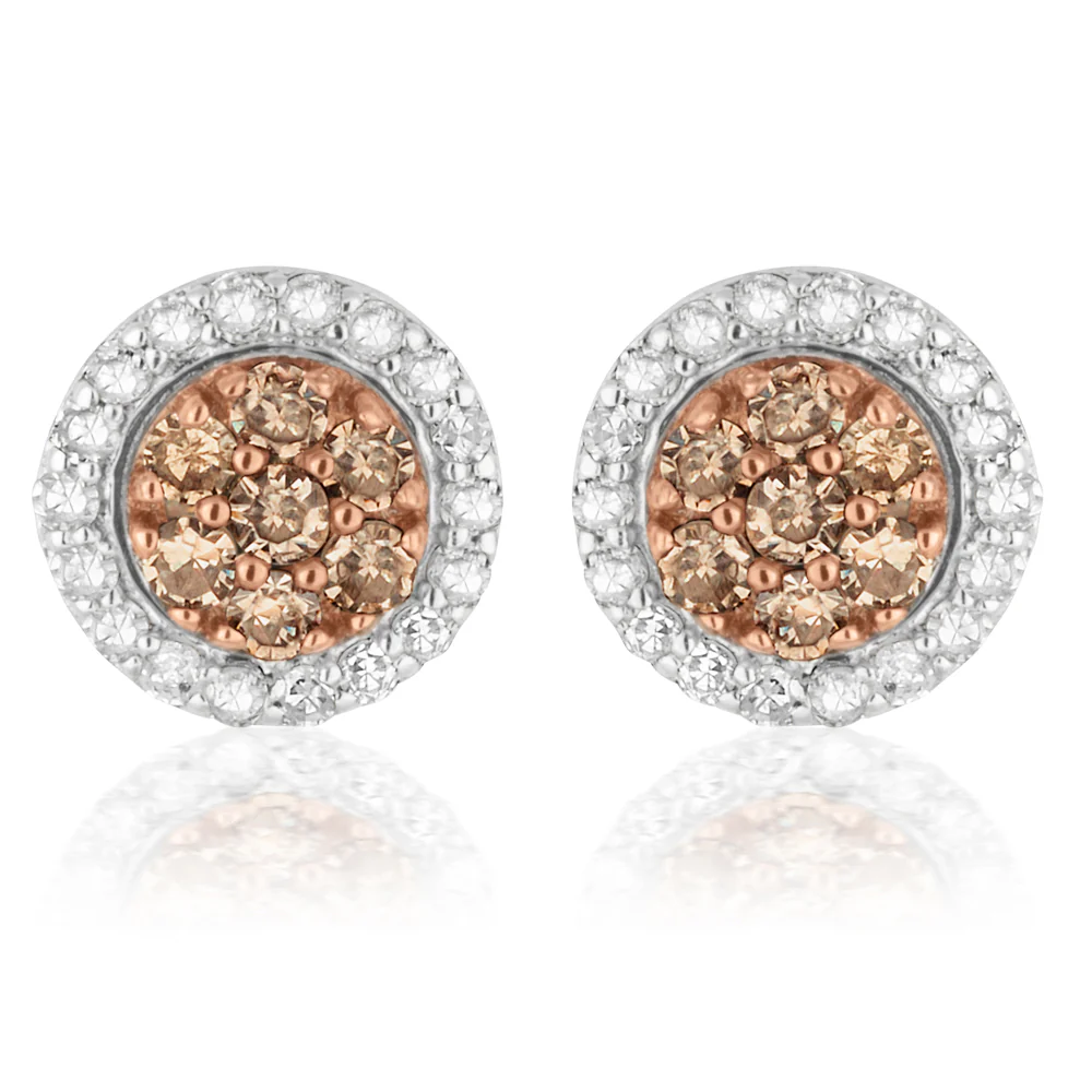 3/4 Carat Champagne. Black & White Diamond Earring Set with Removable Halo - Image 3