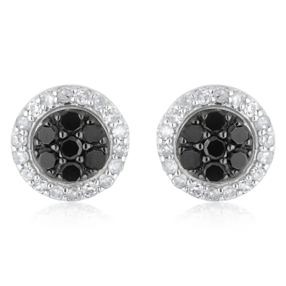 3/4 Carat Champagne. Black & White Diamond Earring Set with Removable Halo - Image 4