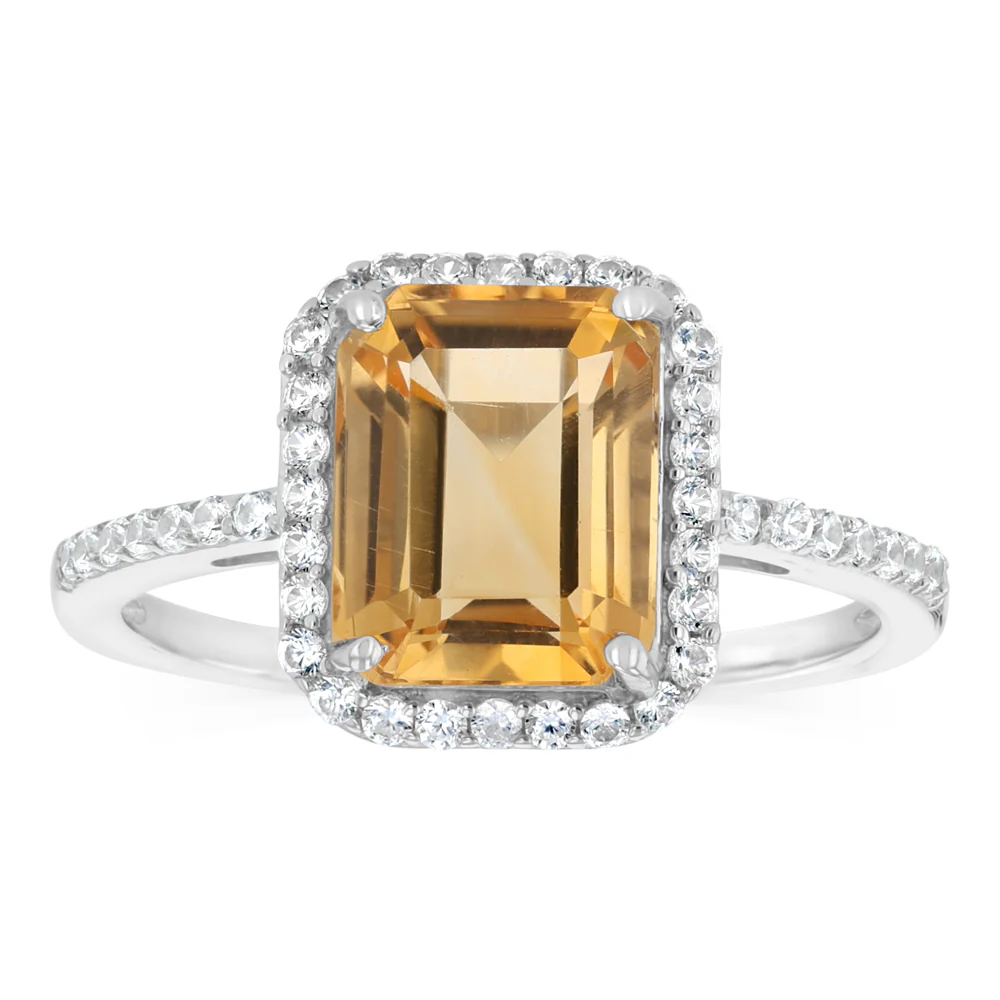 3.50 Carat Citrine and White Zirconia Ring in Sterling Silver