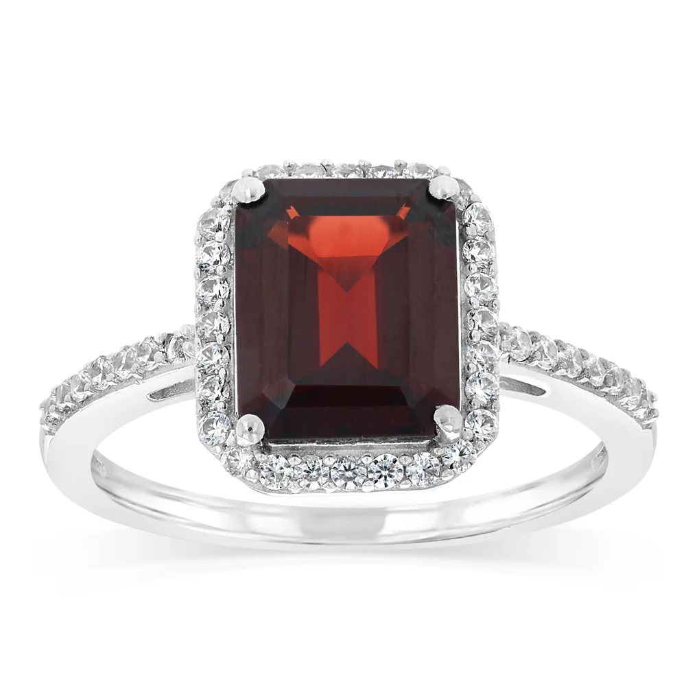 3.50 Carat Garnet and White Zirconia Ring in Sterling Silver