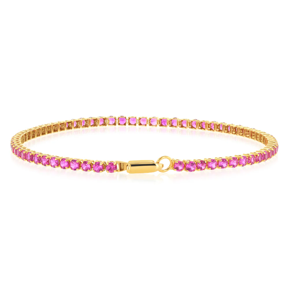3.65 Carats Created Ruby Bracelet in 10ct Yellow Gold - Image 3