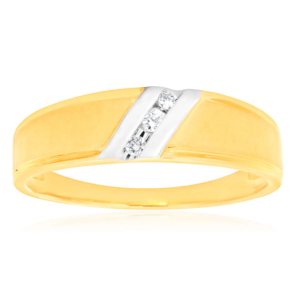 3 Diamonds Mens Ring in 9ct Yellow Gold