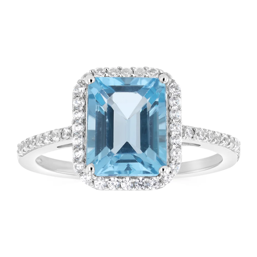 4 Carat Swiss Blue Topaz and White Zirconia Ring in Sterling Silver