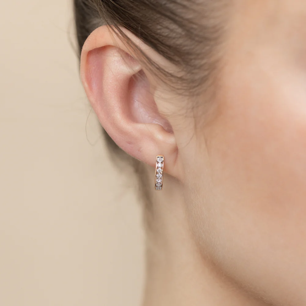 5 Points Diamond Hoop Earrings in 9ct Rose Gold - Image 2