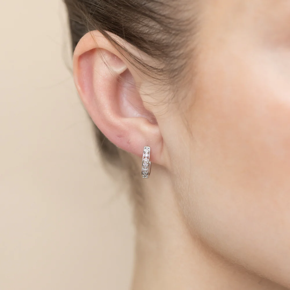5 Points Diamond Hoop Earrings in 9ct White Gold - Image 2