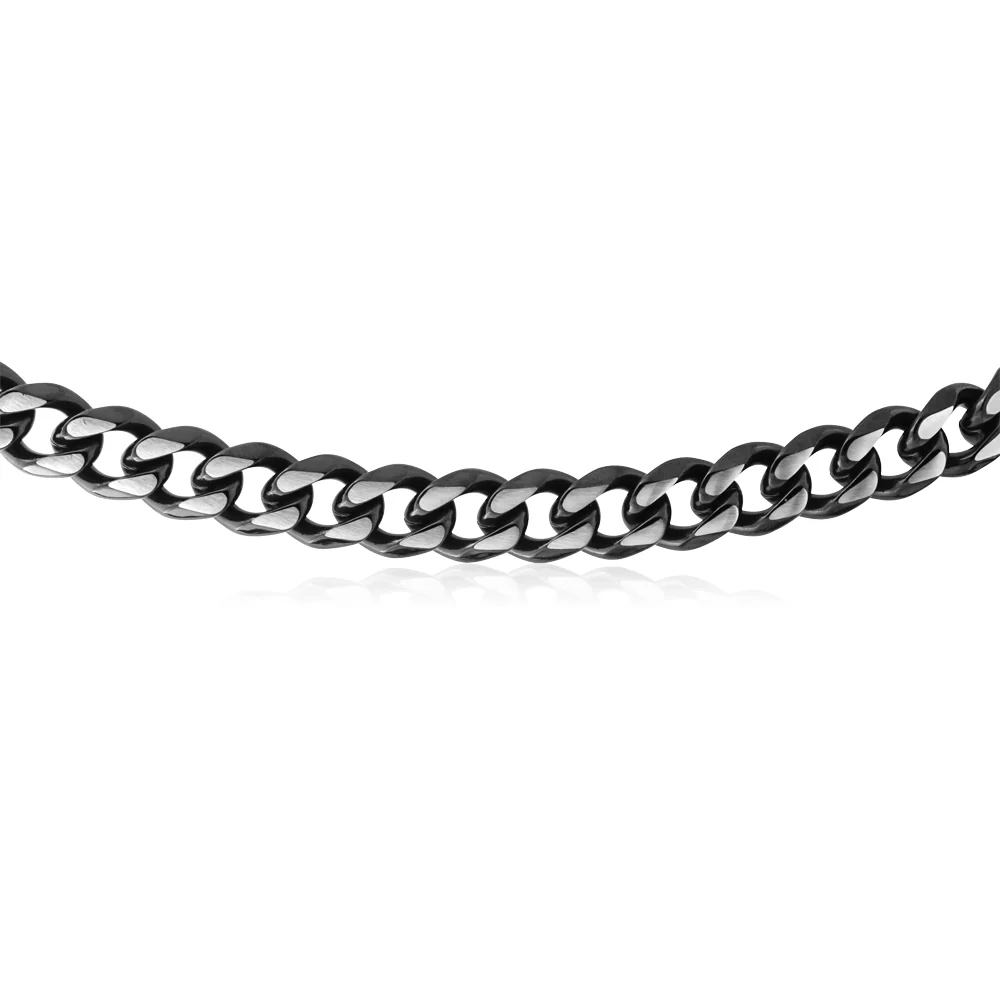 55cm Stainless Steel Reversible Black/Steel Curb Chain - Image 2