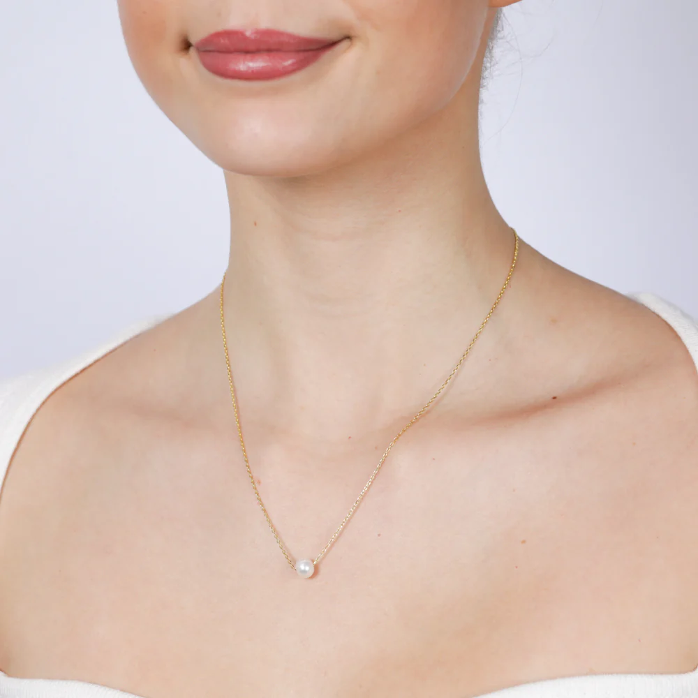 7-8MM Fresh Water Pearl Slide Chain in Gold Plated Sterling Silver - Image 2