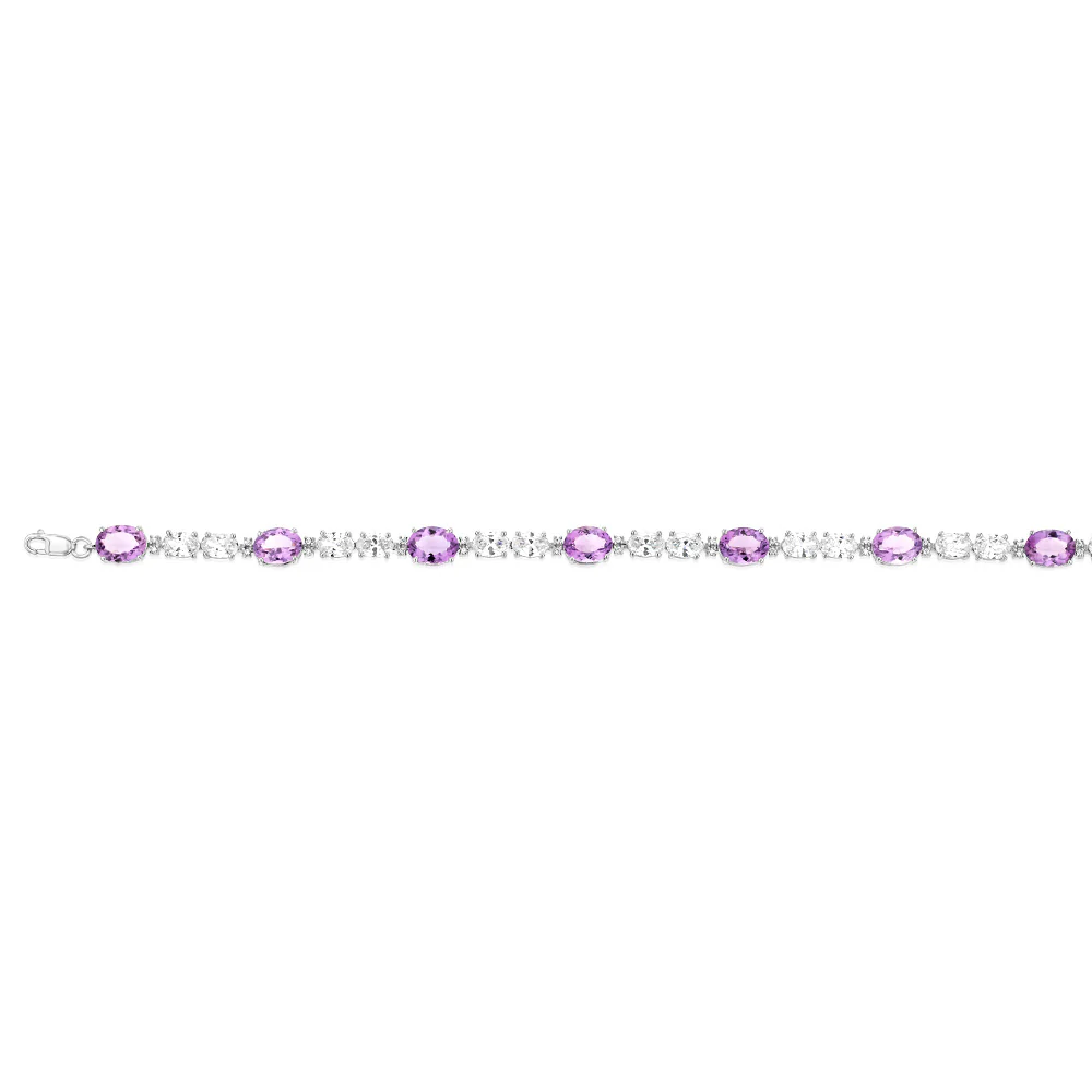 7 Amethyst & 35 Cubic Zirconia Bracelet in Sterling Silver - Image 2