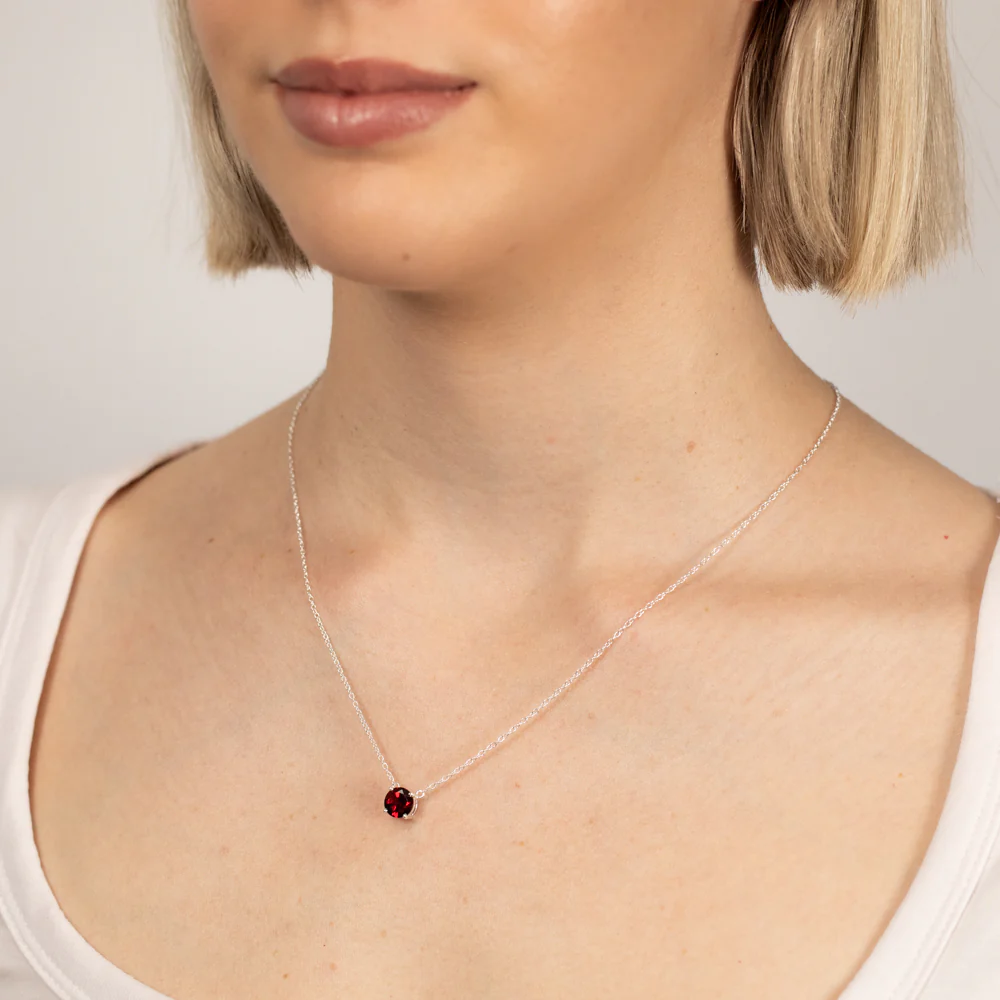 7mm Natural Garnet Pendant in Sterling Silver with Chain - Image 2