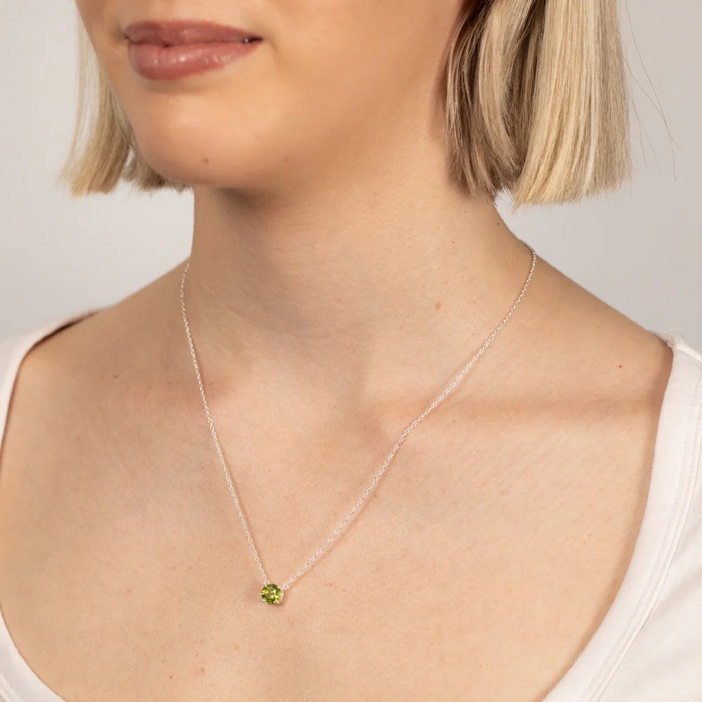 7mm Natural Peridot Pendant in Sterling Silver with Chain - Image 2