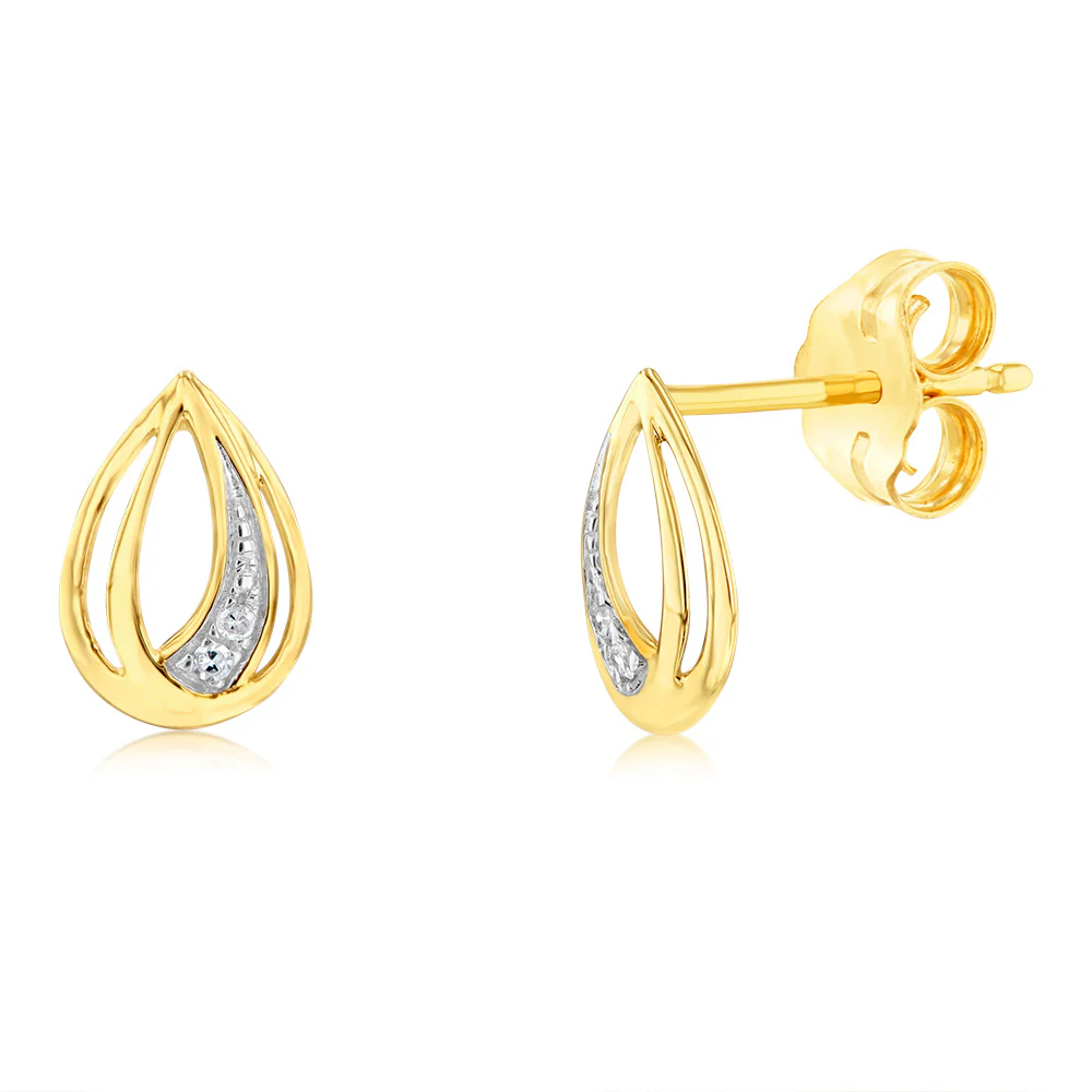 8 Diamonds Stud Earrings in 9ct Yellow Gold