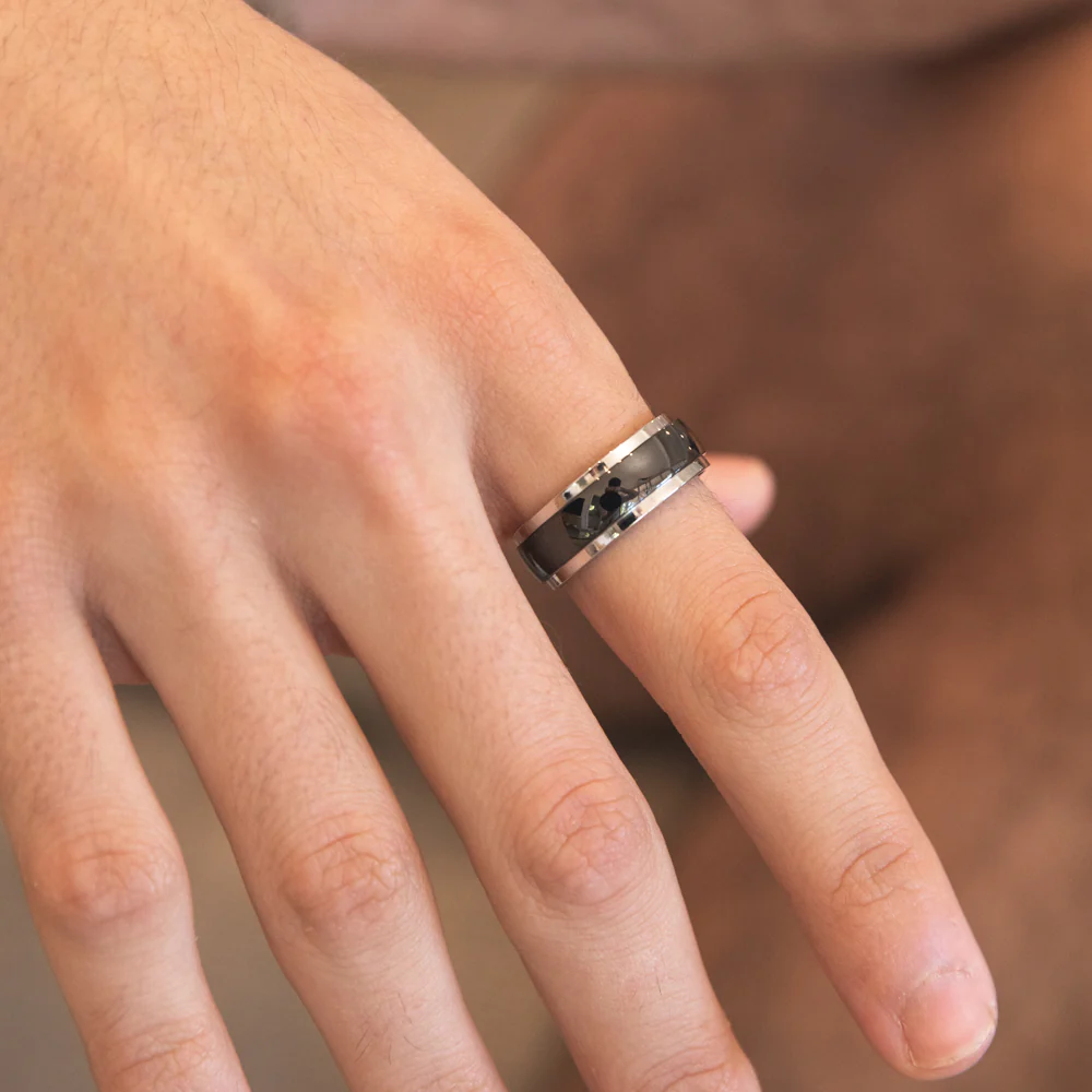 8mm Stainless Steel Black Plated Gents Ring - Image 3