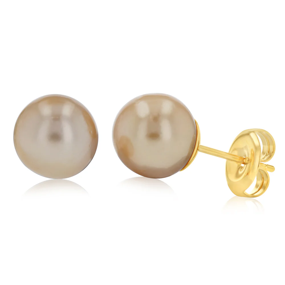 9-11MM Golden South Seal Pearl Stud Earrings in 9ct Yellow Gold