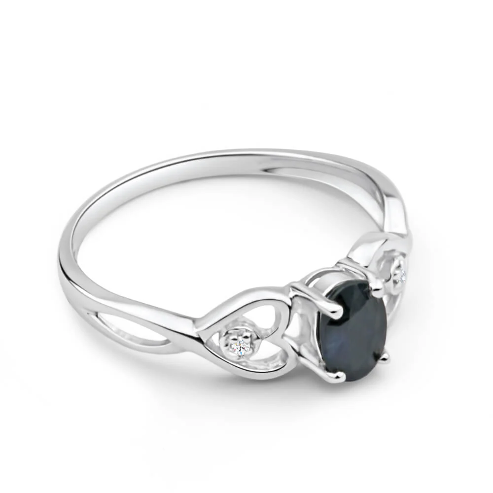 9ct Charming White Gold Diamond + Natural Sapphire Ring - Image 2