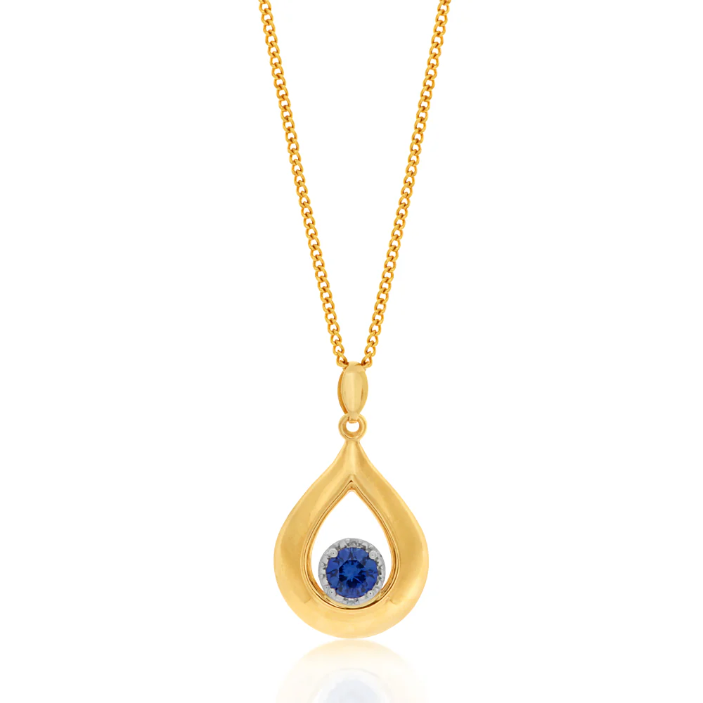 9ct Created Sapphire & Diamond Pendant