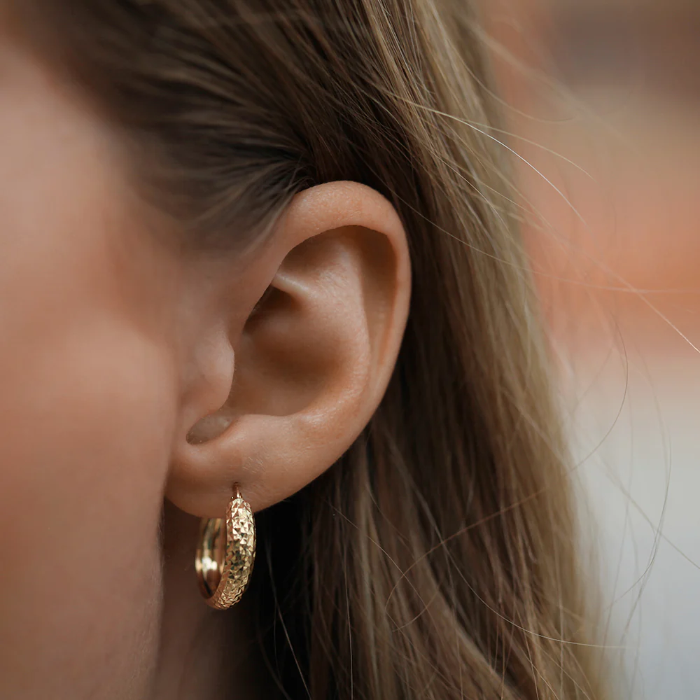 9ct Gold Diamond Cut Hoop Earrings - Image 2