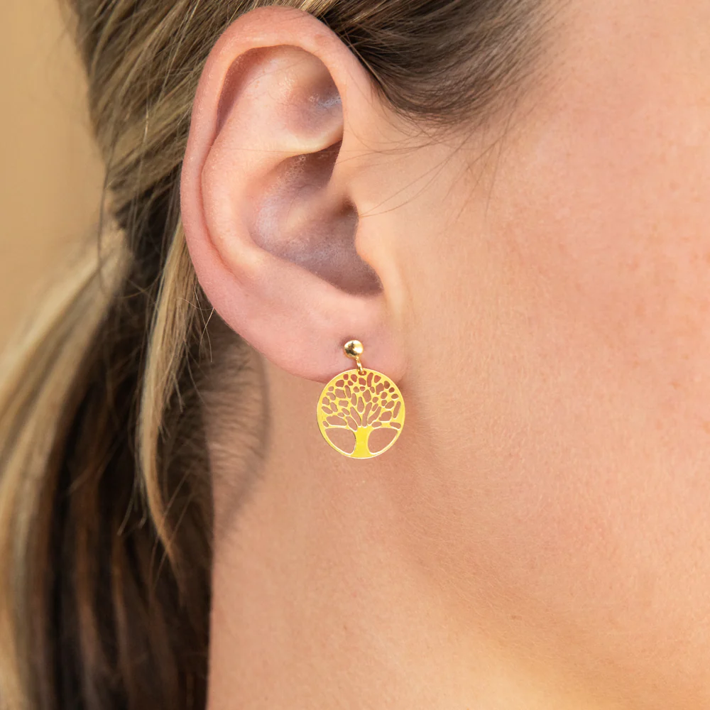 9ct Gold Filled Tree of Life Cut-Out Stud Earrings - Image 2