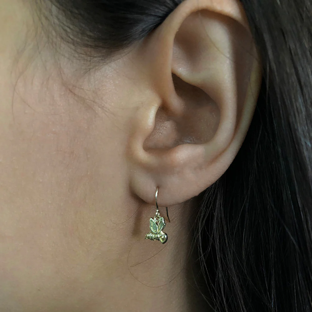 9ct Gold Honeybee Drop Earrings - Image 2