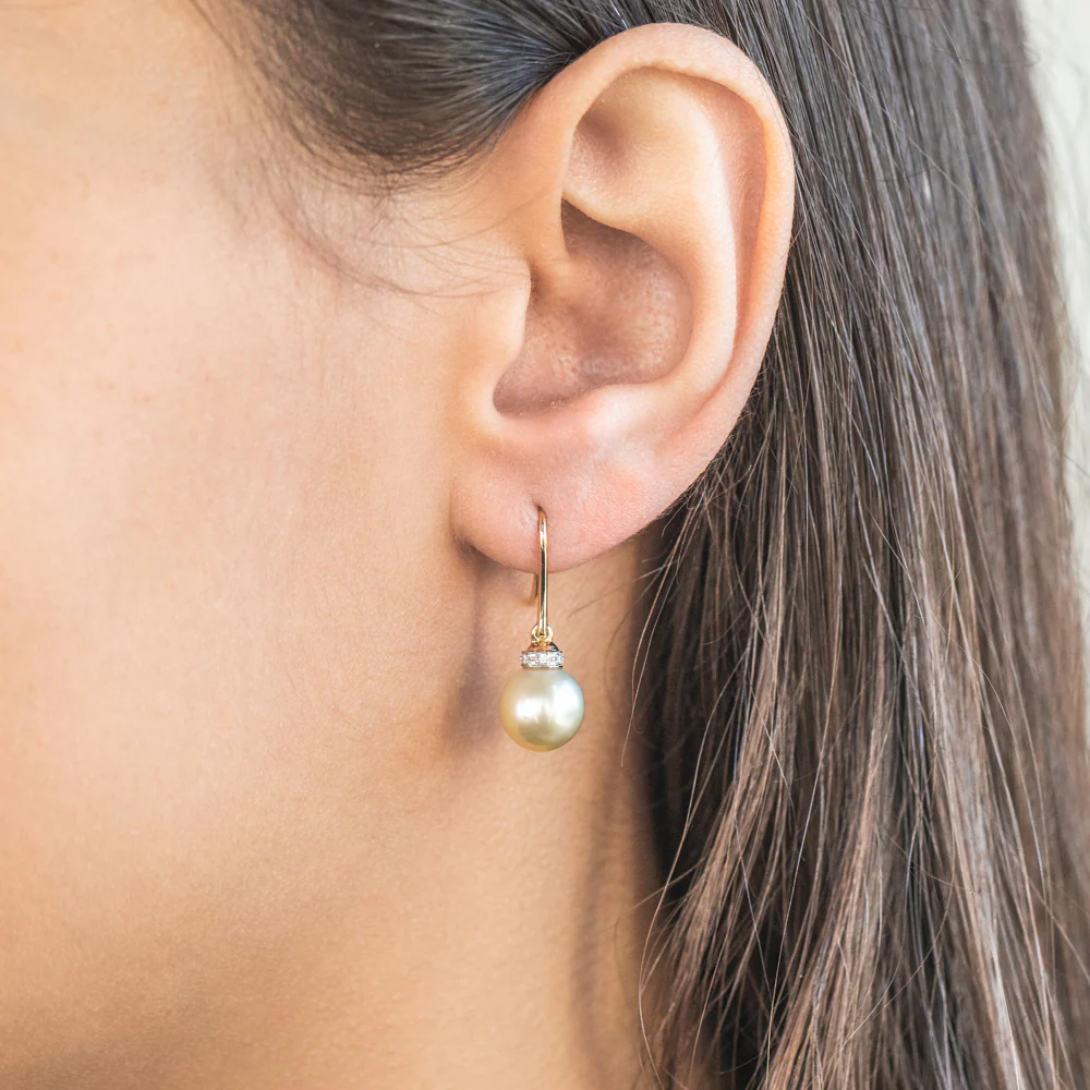 9ct Golden South Sea and Diamond Earrings - Image 2