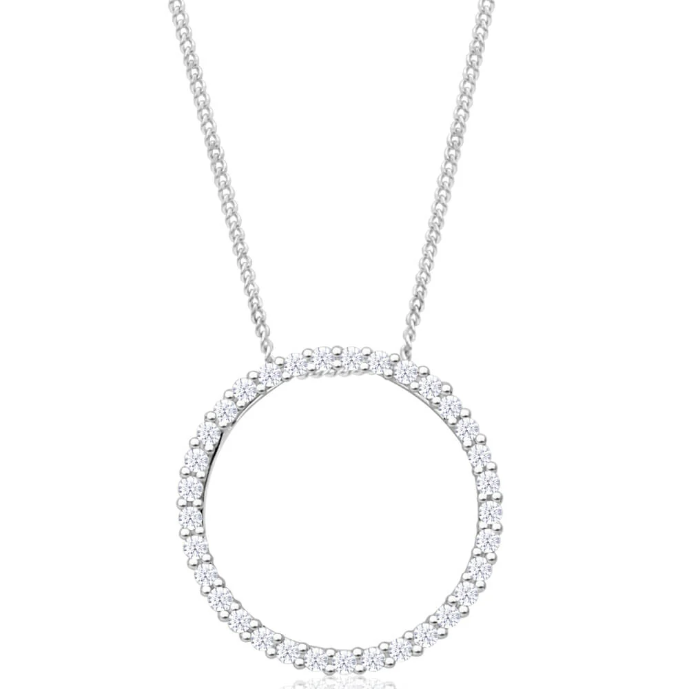 9ct Gorgeous White Gold Circle of Life 1/4 Carat Diamond Pendant With Chain