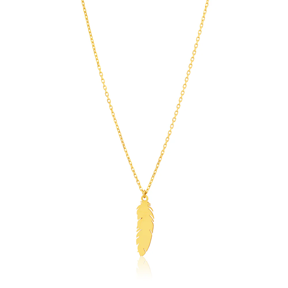 9ct Leaf Pendant on 40+5cm Chain Yellow Gold