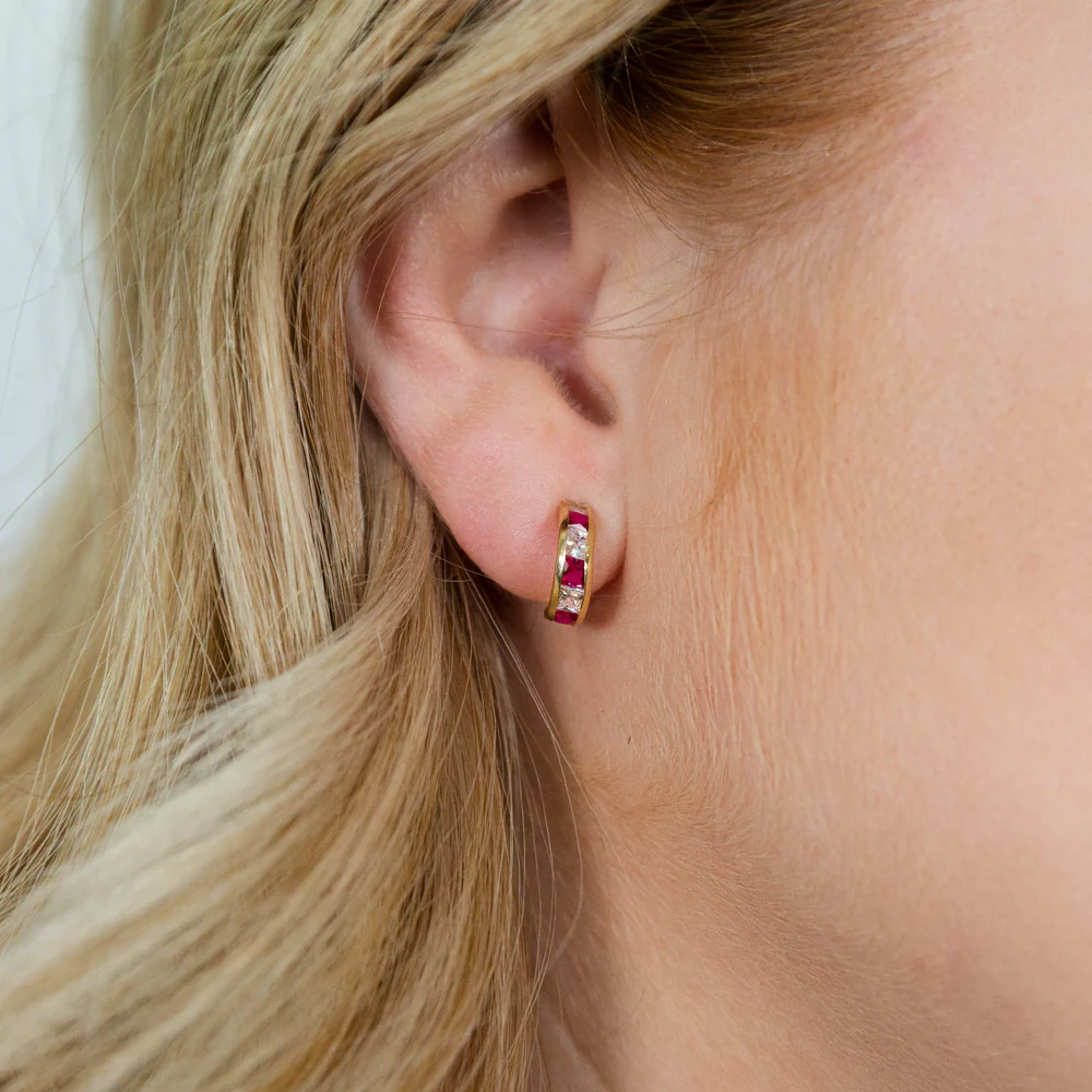 9ct Red and White Zirconia Half Hoops - Image 2