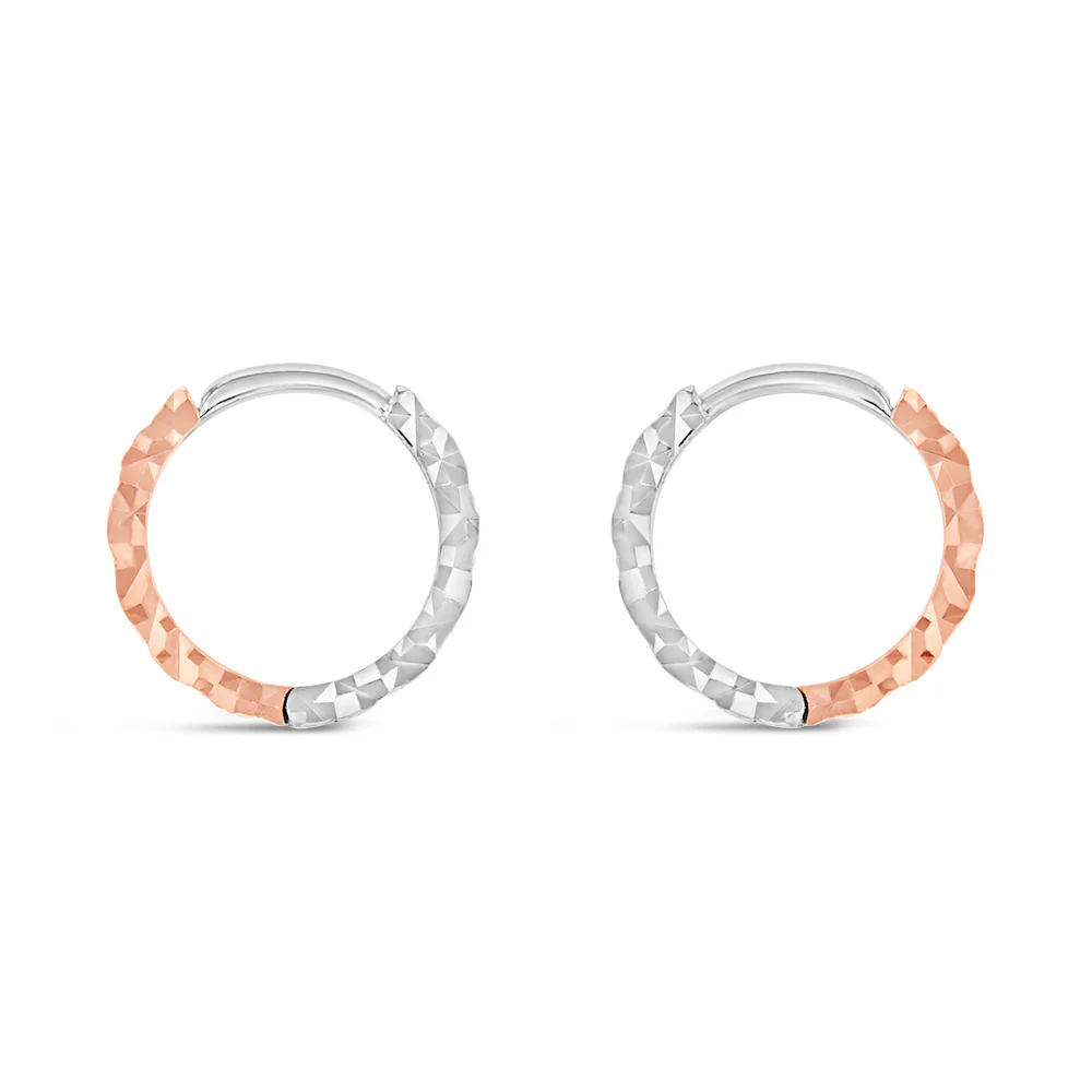 9ct Rose And White Gold Two Toned Patterned Hoop Earrings
