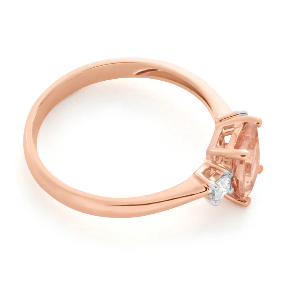9ct Rose Gold 0.75ct Morganite and 0.10ct Diamond Ring - Image 2