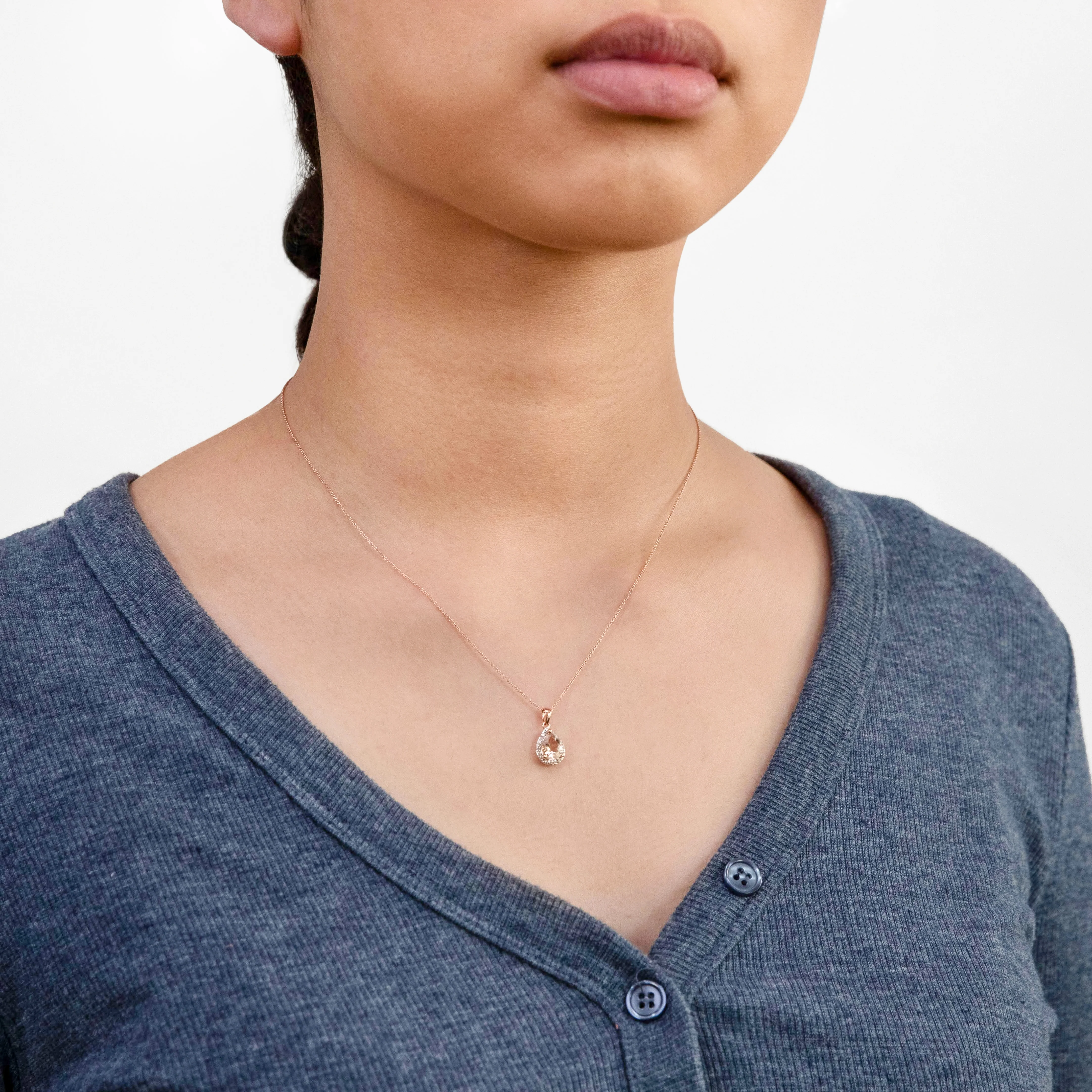 9ct Rose Gold 1.00ct Morganite 8x6mm Pear & Diamond Pendant with 45cm Chain - Image 2
