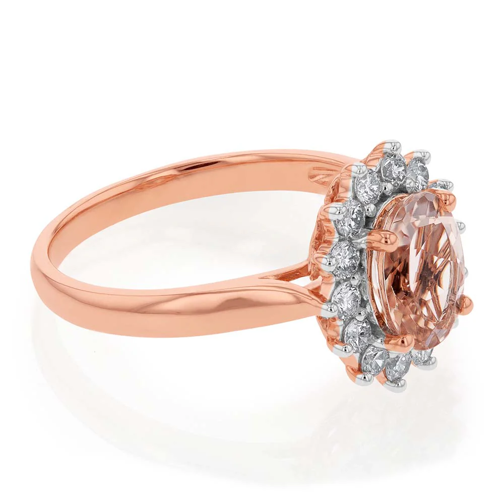 9ct Rose Gold 1.50ct Morganite and 0.50ct Diamond Halo Ring - Image 2