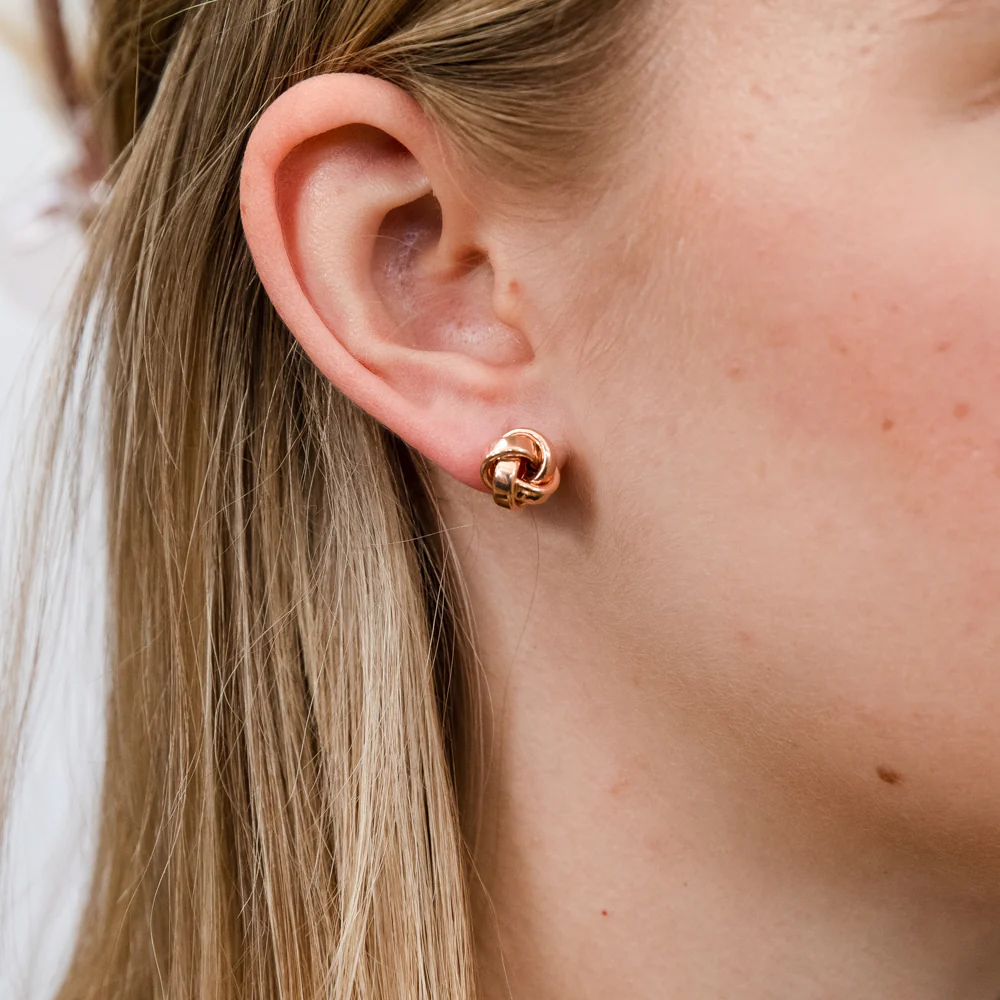 9ct Rose Gold 10mm Knot Stud Earrings - Image 2