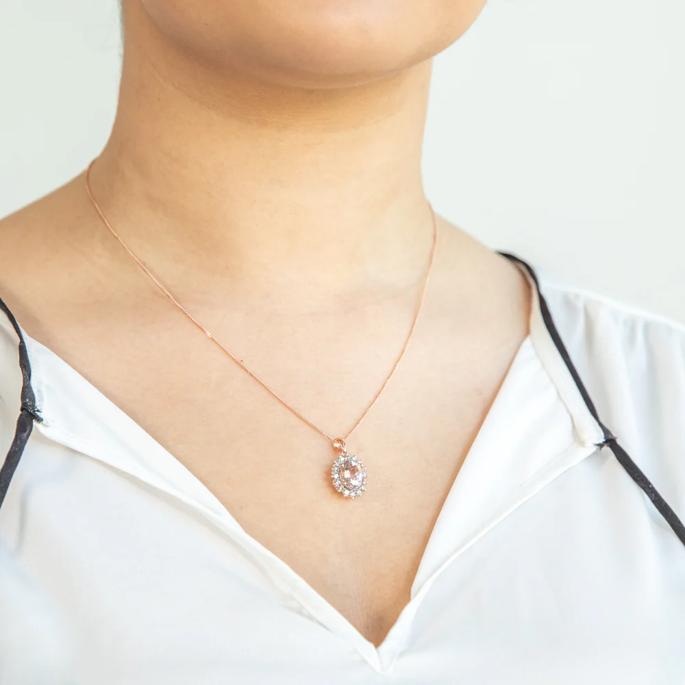 9ct Rose Gold 2.30ct Morganite and Diamond Pendant on 45cm 9ct Rose Gold Chain - Image 3