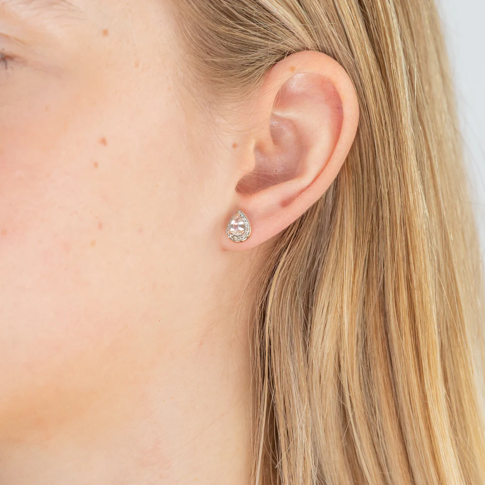 9ct Rose Gold 6x4mm Pear Morganite and 0.15ct Diamond Stud Earrings - Image 2