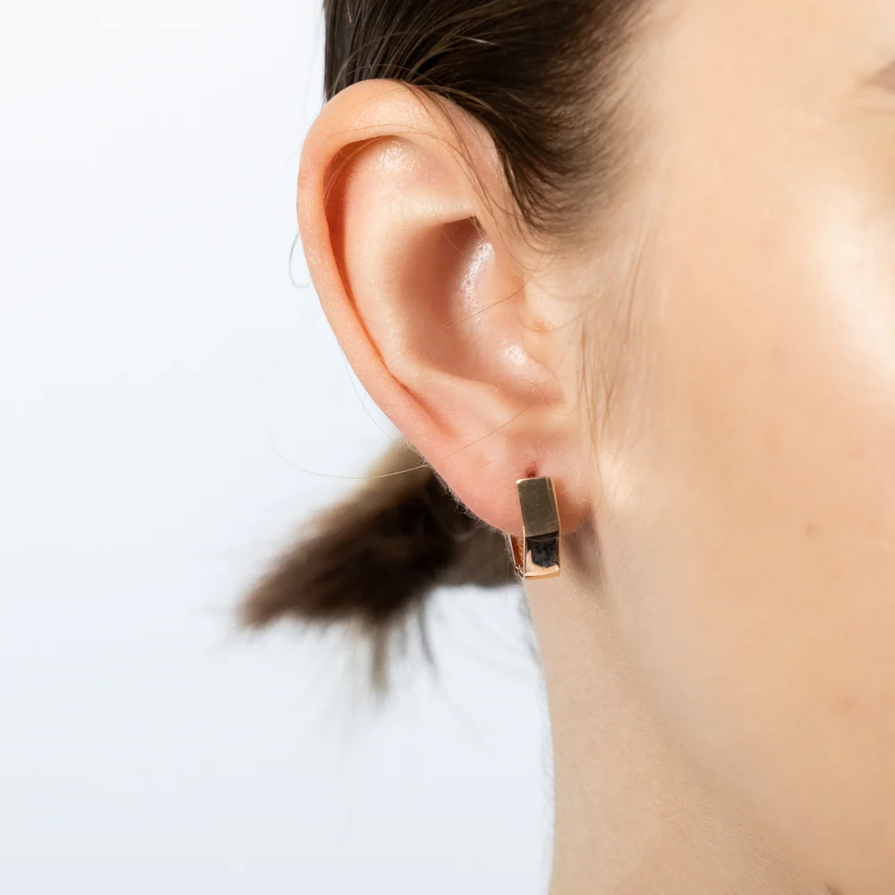9ct Rose Gold Broad Geometric Huggie 11.8mm Hoop Earrings - Image 2