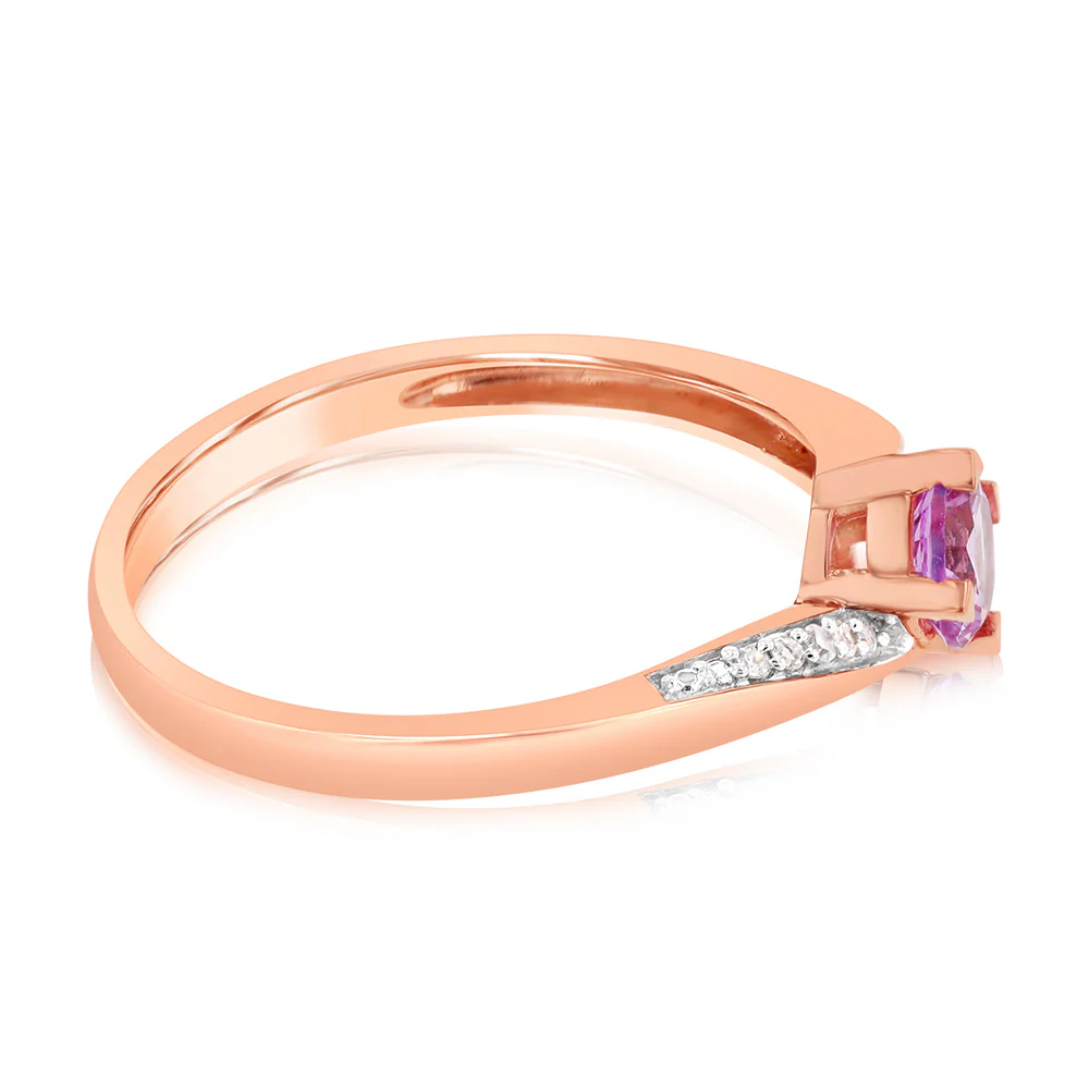 9ct Rose Gold Diamond And Created Pink Sapphire Ring - Image 2