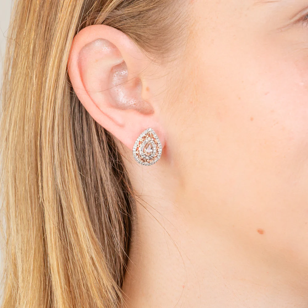 9ct Rose Gold Diamond And Morganite Stud Earrings - Image 2