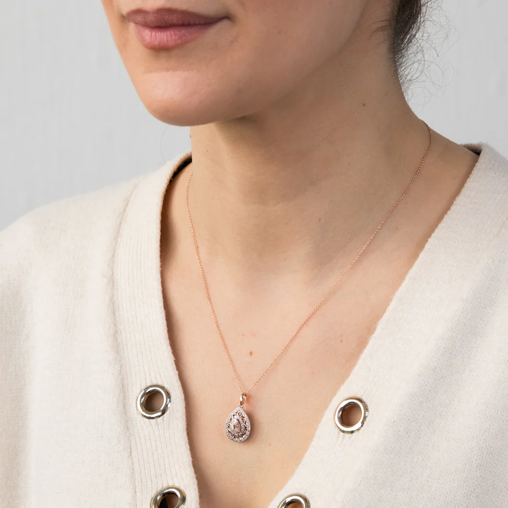 9ct Rose Gold Diamond And Oval Morganite Pendant - Image 2