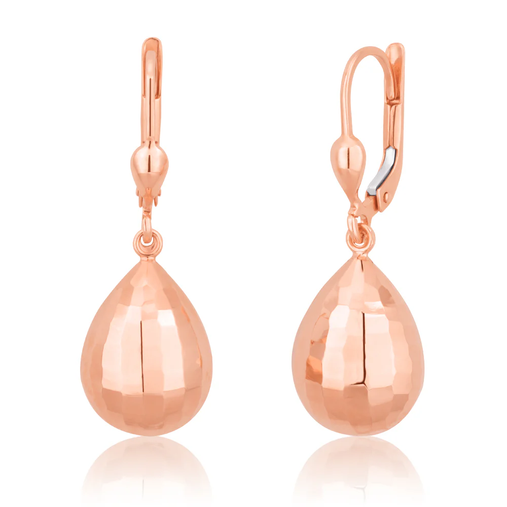 9ct Rose Gold Diamond-Cut Hook Tear Drop Earrngs 9R