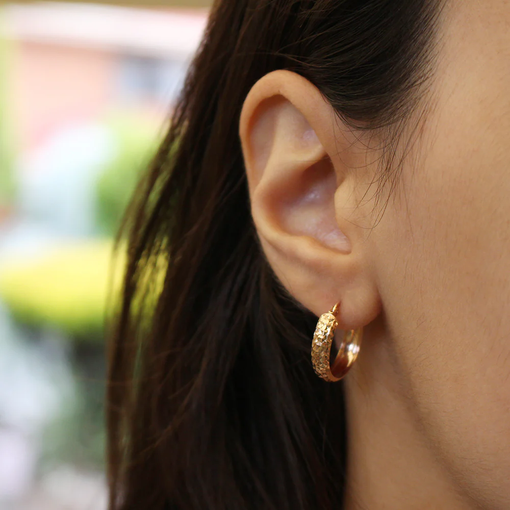9ct Rose Gold Diamond Cut Hoop Earrings - Image 3