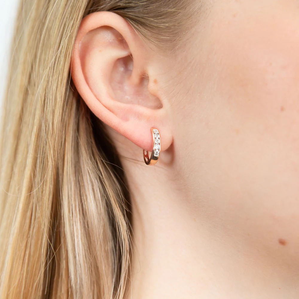 9ct Rose Gold Diamond Hoop Earrings - Image 2